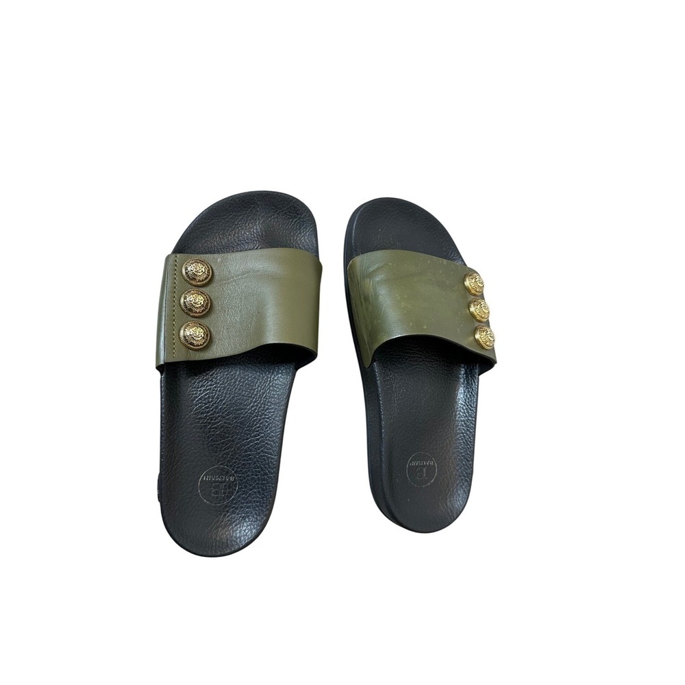 Balmain Symi Slide Sandals Women's‎ Size 37 Green Black